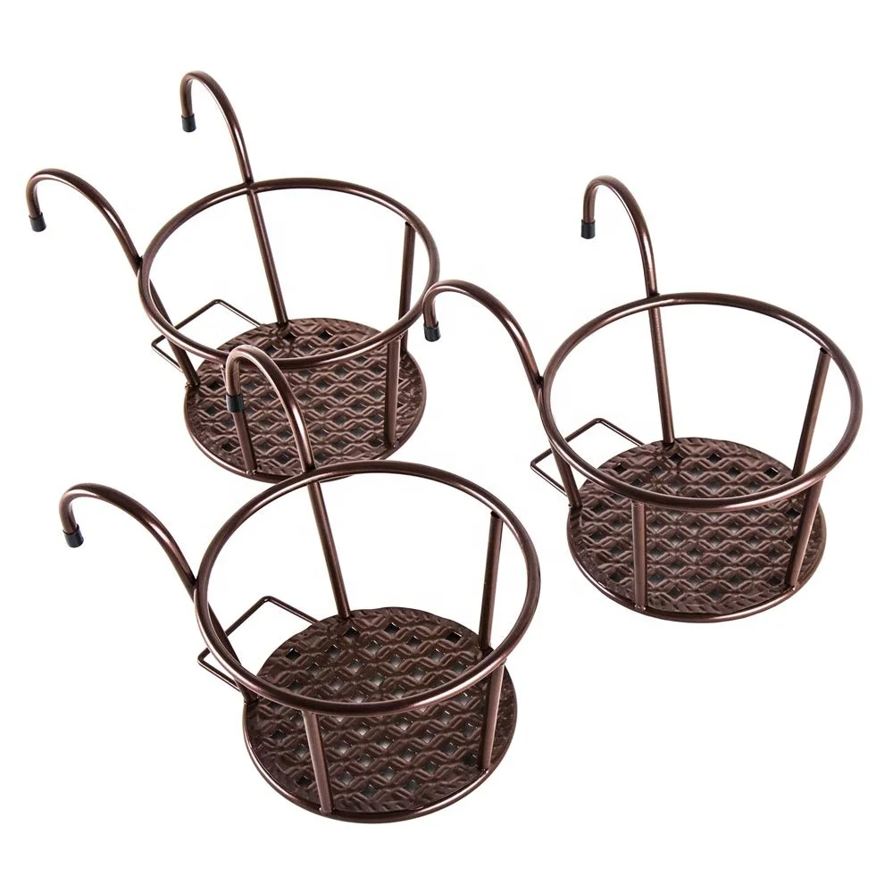3 Counts Over the Rail Fence Window Hanging Metal Iron Flower Planter Pot Basket Stand Holder