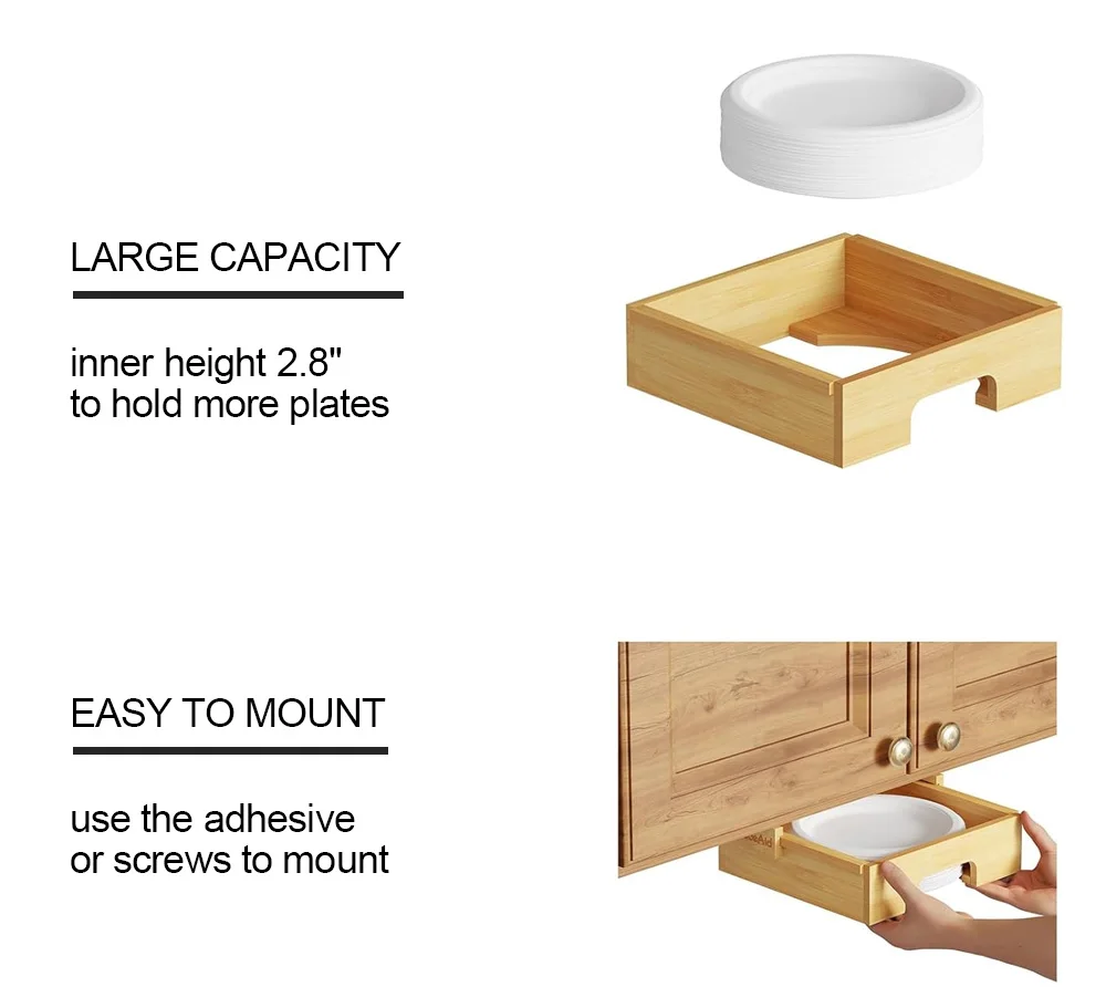 Rayshine Bamboo Paper Plate Dispenser Under Bamboo Plates