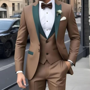 In-Stock Men Suits 3 Piece Jacket Pants Vest Men's Clothing Slim Fit  Full Sets Wedding Groom Suit for Man