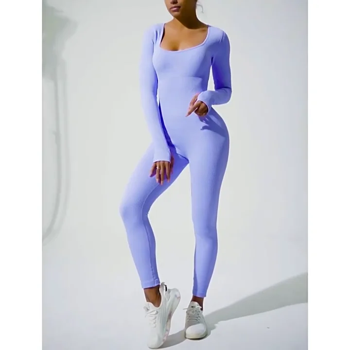 Ins Hot Seamless Ribbed Sexy One Piece Sports Yoga Gym Jumpsuit Long ...