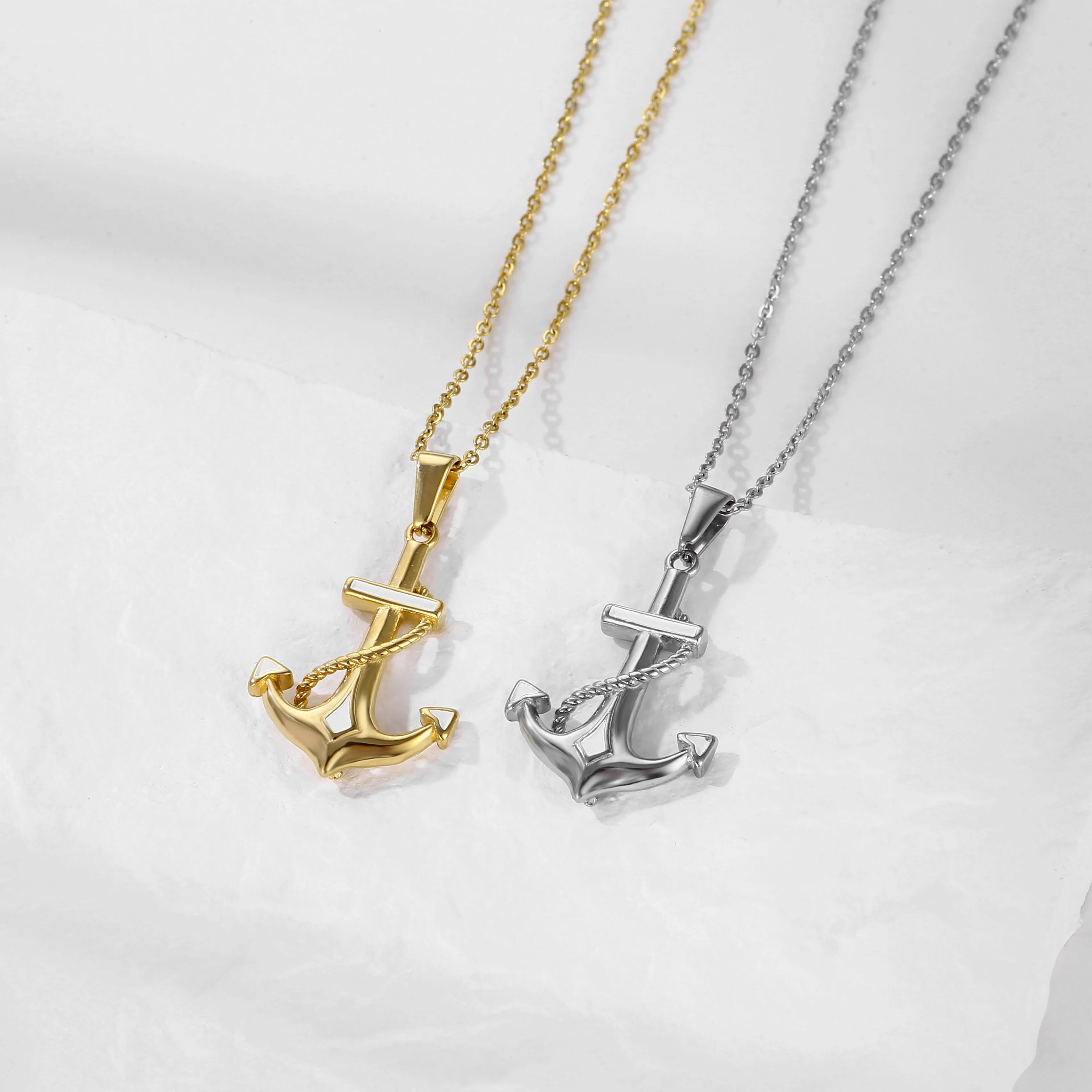 Men Boat Anchor Pendant Stainless Steel Cross Anchor Pendant Necklace White  Black Enamel Nautical Navy Mooring Anchor Necklace, image size:3408x3408