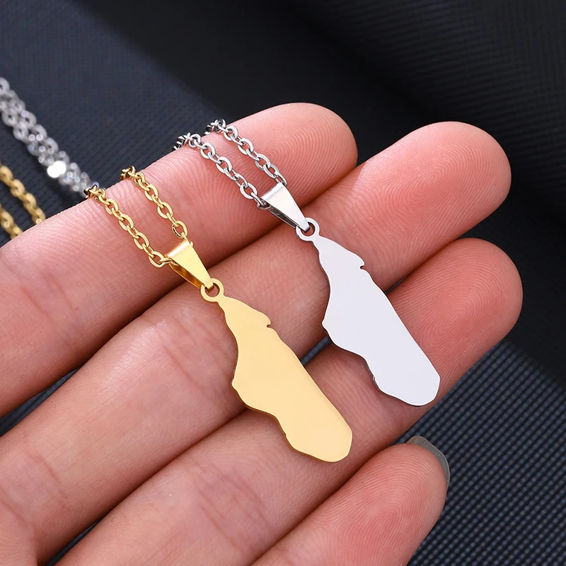Stainless Steel Geometric Titanium Steel Necklace Men Women's Trendy Gold Plated Blank Madagascar Map Necklace