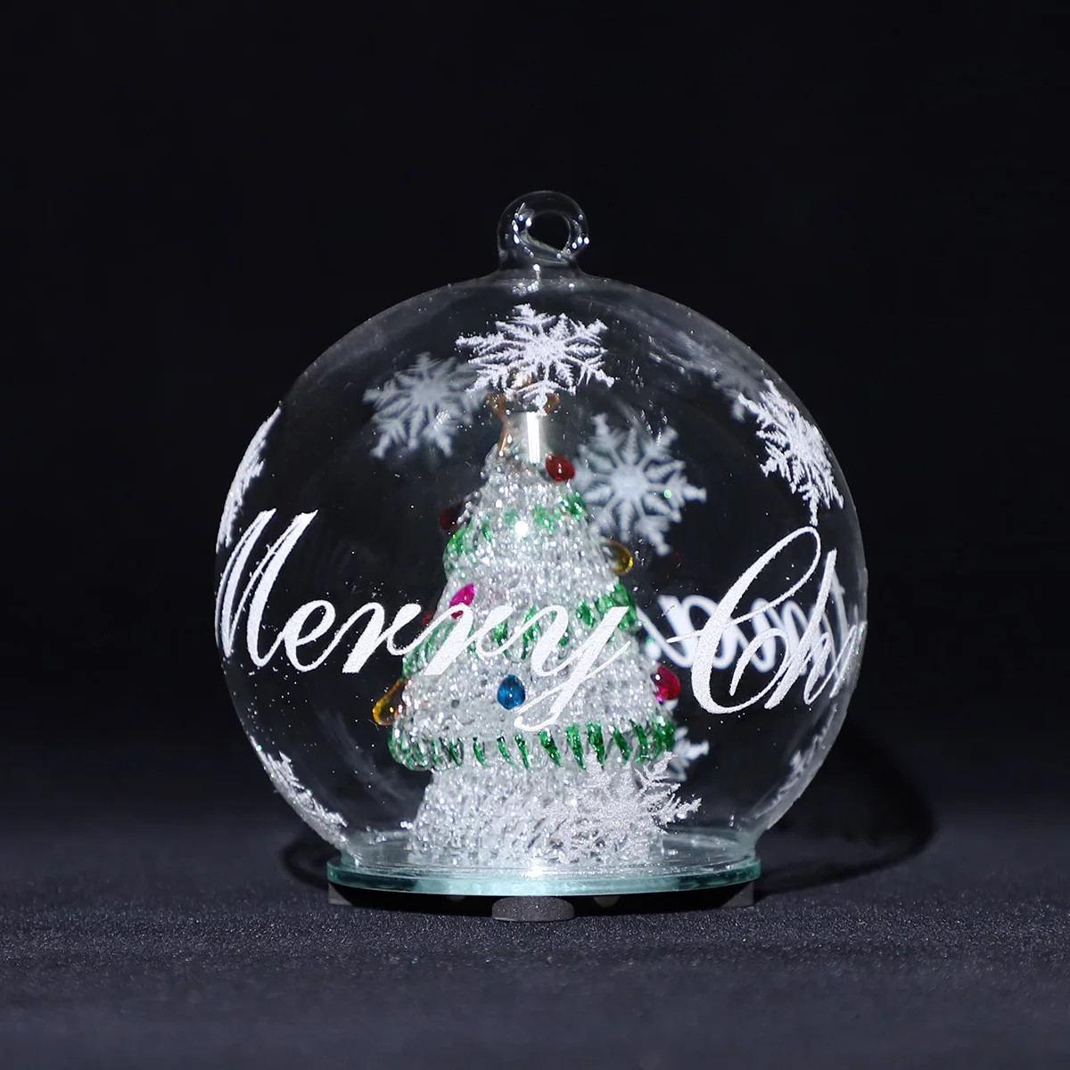 High quality led light up luxury beautiful personalised 120mm clear hanging glass christmas tree ball bauble decoration ornament