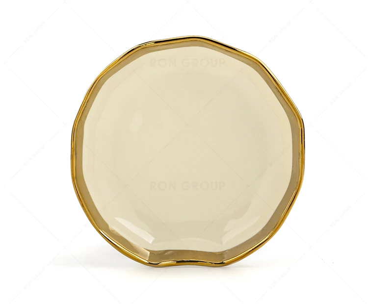 Wholesale Pink And White Gold Rim Irregular Seasoning Dish Wedding Restaurant Catering Ceramic Soy Sauce Dish