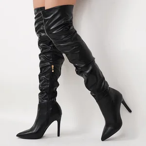 BUSY GIRL QLD09 Side Zipper Women's Boots High-top Stiletto High-heeled Long-leg Over-the-knee Boots Slim Leather Knight Boots