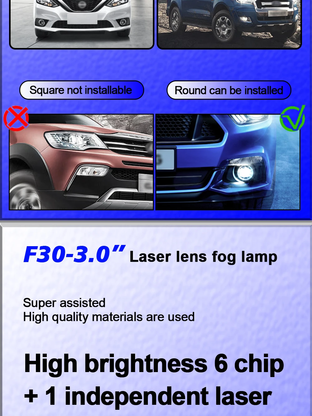 TECH-KING Universal 3inch 136W Bi LED projector lens fog lights Retrofit kit For Toyota For Nissan For Honda laser fog light