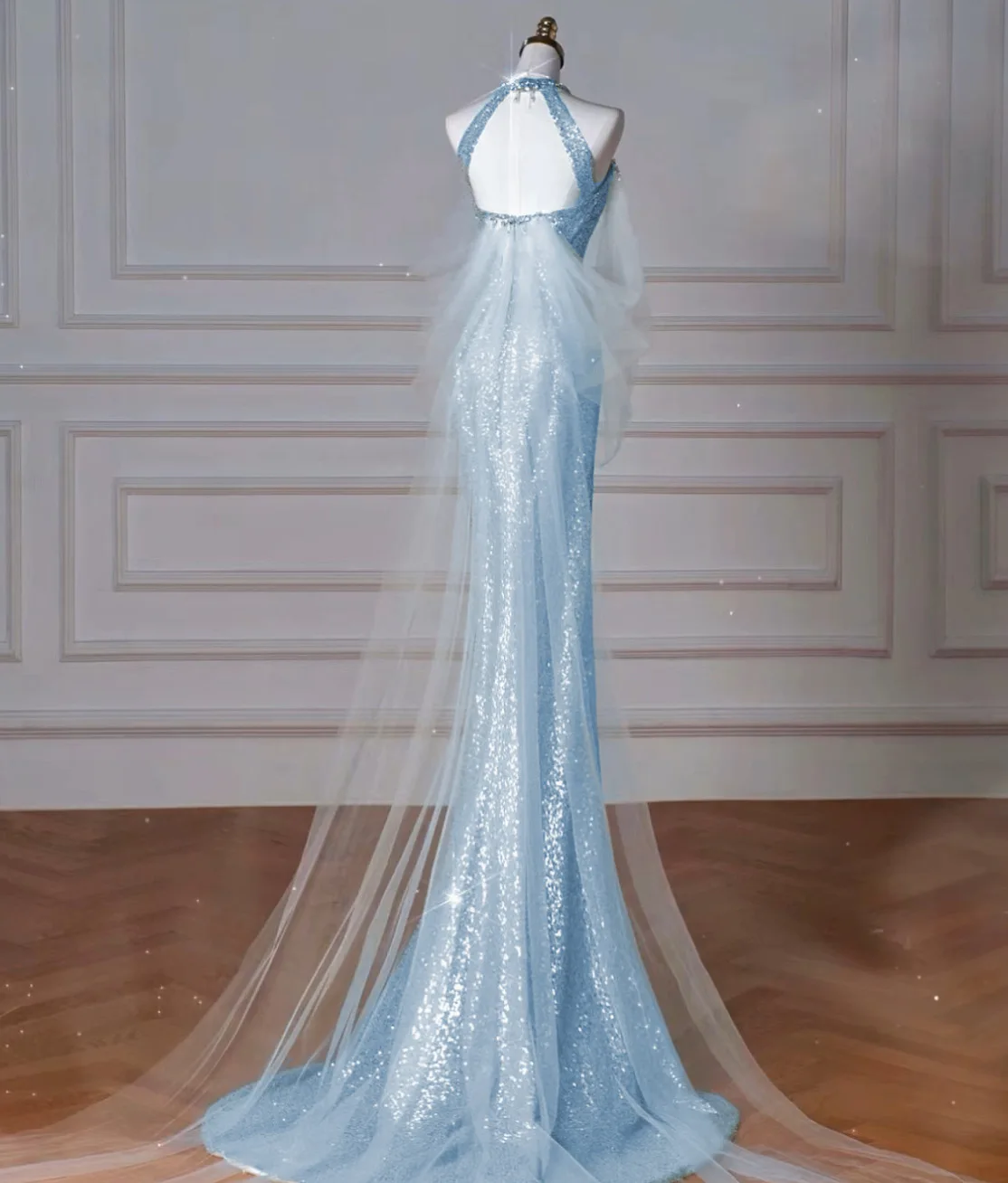 knee length dresses for ladies Dream Fantasy Mermaid Gown – Sparkle & Glam, Shop Nishcollection Blue / M / No Rush main image 1