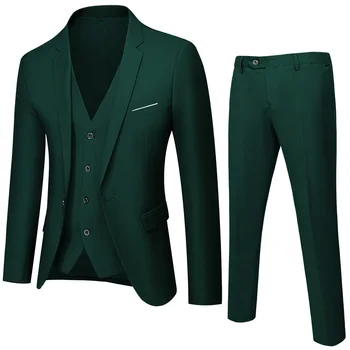 Men's Korean Slim-Fit Business Casual Suit Single Breasted Flat Front for Weddings Groom Attire