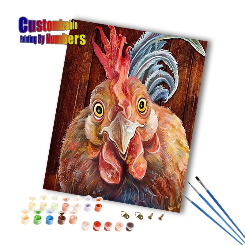 Diy Painting by Numbers Rustic Series Countryside Rooster Farm Village Custom Canvas Oil Painting for Adult Home Wall Decor Gift