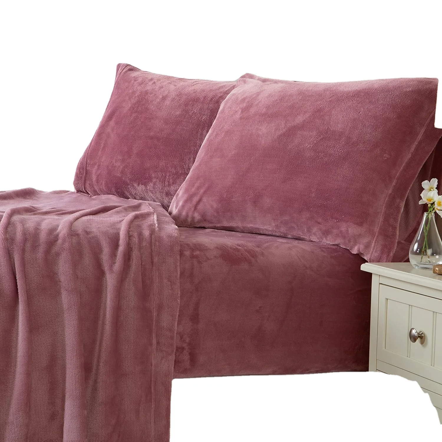 Extra Soft Micro Velvet Fleece Sheet Set Velvet Plush Cozy Warmth Bedding Set Solid Bed Set With Zipper