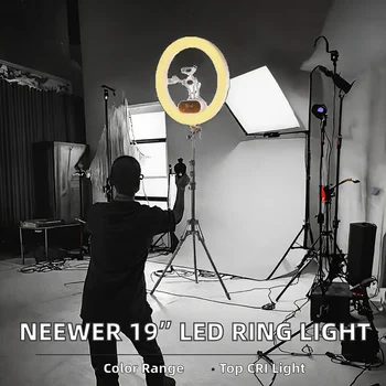 For 19" 100W LED Ring Light Tripod 3 Phone Holders Compatible iPhone Adjustable Color Temp 2900-7000K CRI97+ App 2.4G Control detail image