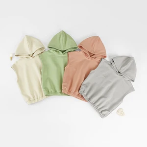 Stretchy 93%Cotton 7%Spandex Newborn/Infant Sleeveless Hooded Drop-Shoulder Loose Sweatshirt for Spring Summer Daily