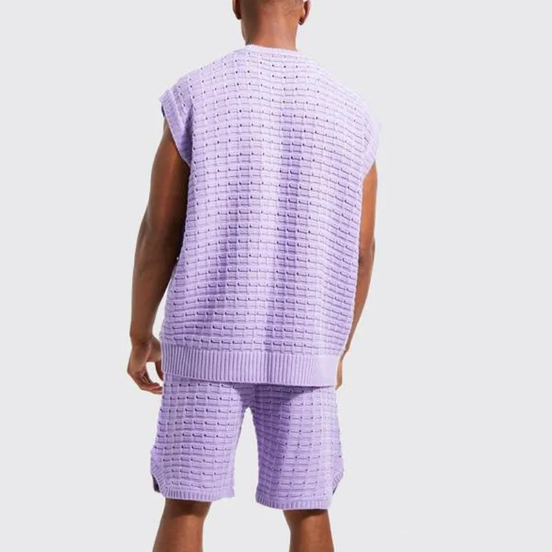 Summer Knitted Sweater Tank Top and Short Sets for Men