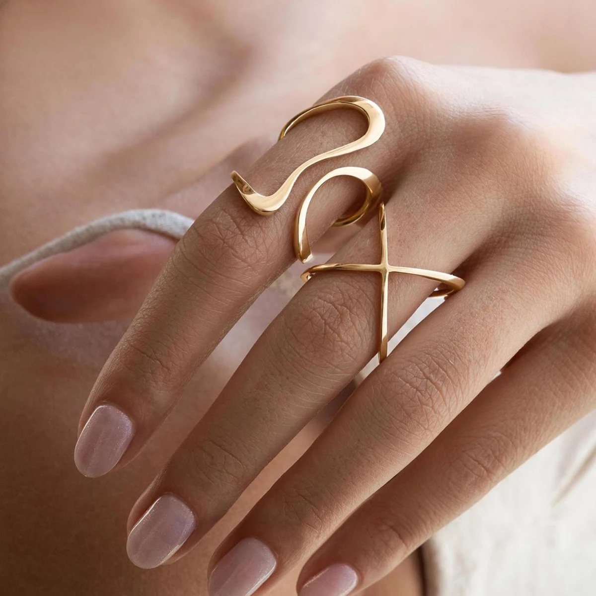 J&D Geometric Irregular Ring 18k Gold Rings for Women Adjustable Rings 18k Gold Plated Stainless Steel