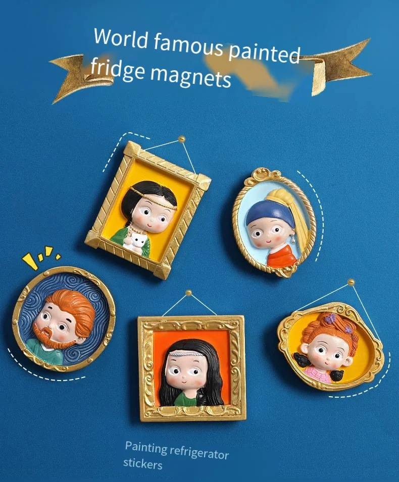 Resin refrigerator sticker 3d three-dimensional world famous painting characters jewelry gifts arts and crafts magnet sticker factory