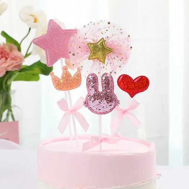 princess cake topper cake topper decoration Baked Flag Mesh Heart Crown Rabbit Head Star 5-Piece princess cake topper