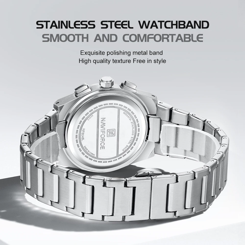 NAVIFORCE NF8048G/L Chronograph Stainless Steel Bracelet Couple 8048 Brand Women Watch Quartz Men Wristwatch Lover's Watches