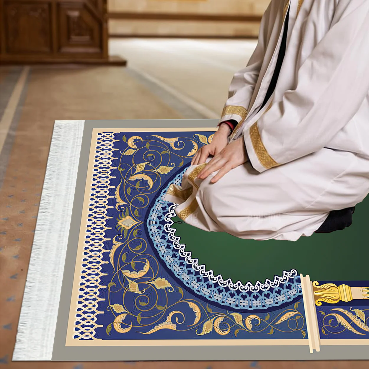 Tapis de prière musulman lavable en polyester jacquard de haute qualité, 80 x 120 cm, antidérapant, pour la maison, le Hajj et les prières à la mosquée._voghion.com