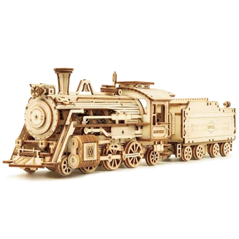 CPC Certificated Robotime Factory Locomotive Train Model 3d wooden puzzle toys for adults and kids