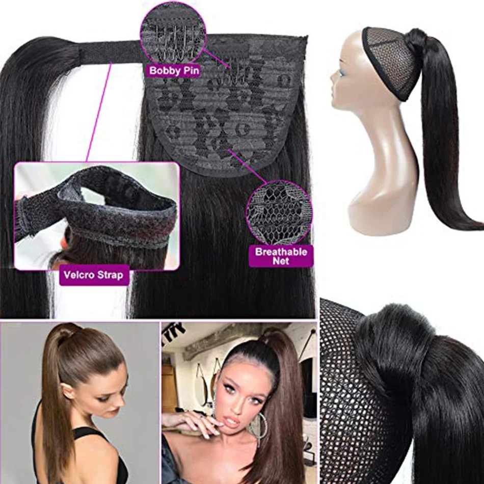 Curly Human Hair Strap Ponytail Extensions_voghion.com