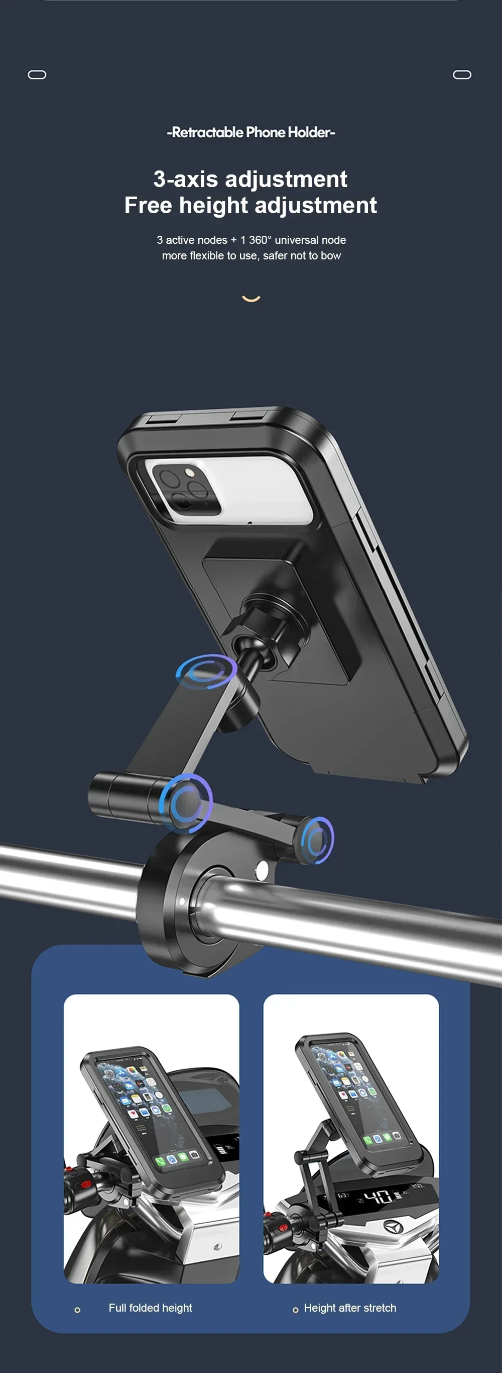 Universal Waterproof Motorcycle Bike Mobile Phone Holder Support Bicycle GPS 360° Swivel Adjustable Cellphone Holder