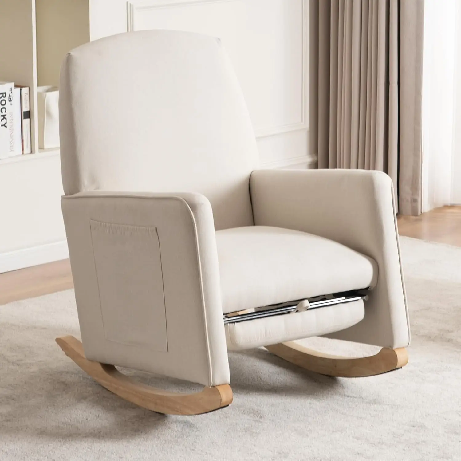 Rocking Sofa Chair With High-Back Accent Armrest Rubber Wood Legs Side Pocket And Footrest For Home Living Room Furniture_voghion.com