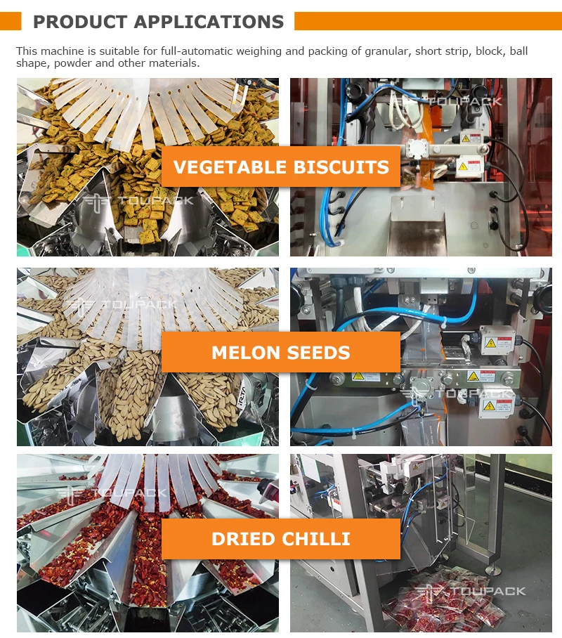 10/14 Hoppers Multihead Weigher Packing Machine with 220V50/60Hz and 1 Year Warranty for Food Packaging