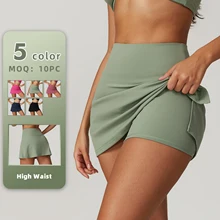 Hot Selling Slim Side Slit Yoga short Skirt Anti-Slip Two Pieces Fitness Tennis Skirt