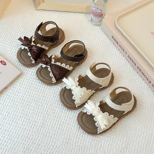White Lace Princess Sandals Girl Dress Shoes Toddler Girl Sandals Open Toe Little Kid Summer Flats Bow Kids Sandals