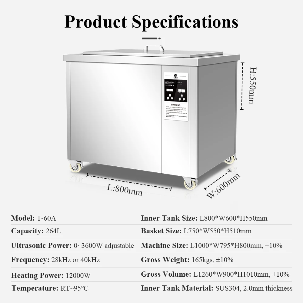 Industry 264l Digital Ultrasonic Cleaner Acidbase Resisting Oven Dip
