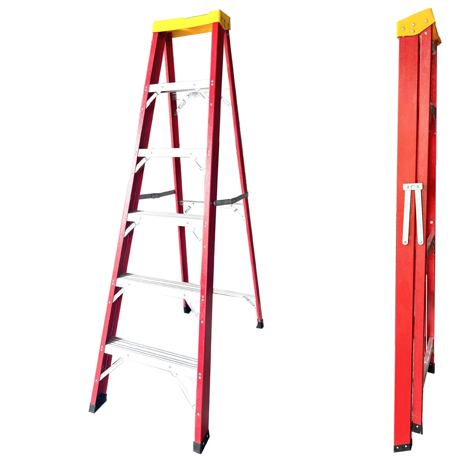 Fiber Glass Ladder  Simple Side Ladder with Plastic Tool Tray on the Top Folding Ladder