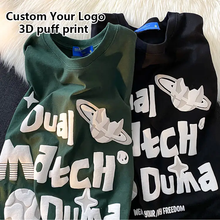 Hip Hop 100% Cotton Girl TShirt Unisex Embroidery Plain T-shirt Custom 3D Foam Screen Puff Print Oversized T Shirt for Men