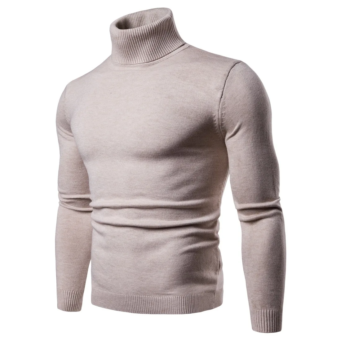 New Spring Autumn Men Fashion Knit Choker High Collar Long Sleeve Solid Color Slim Casual Tops Blouse Knitwear Sweater