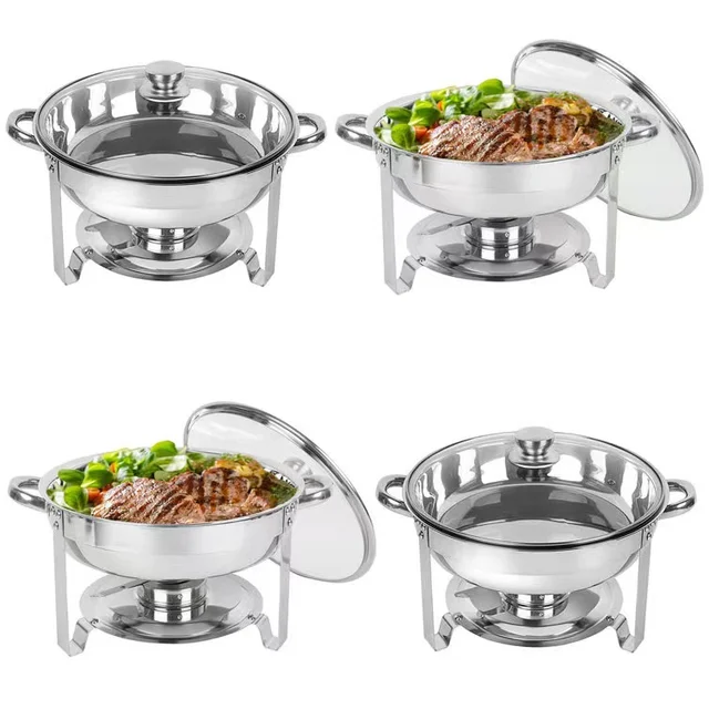 Factory Outlet 5Qt Stainless Steel alcohol heating soup pot buffet iron holder Chafing dish food warmer hot pot with glass cover