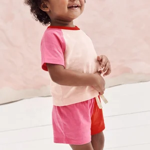 High Quality Summer Baby Outfits Cotton Two Piece Set Girls Kids Colorblock T-shirt Shorts Set