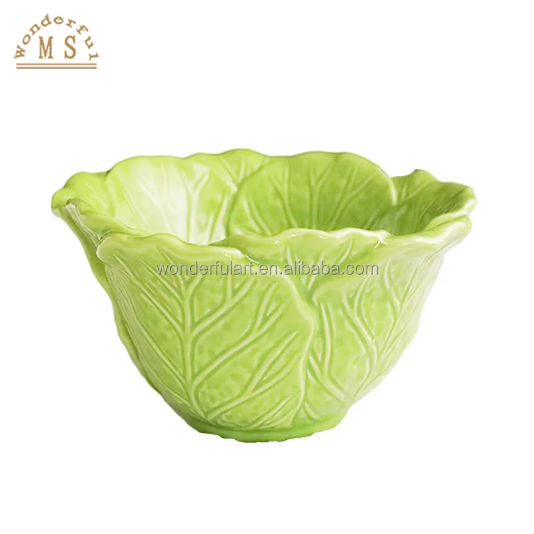 Oem Ceramic Cabbage leaves salad dish Shape Holders 3d Style pink vegetable tray Kitchenware porcelain plate Tableware bowls