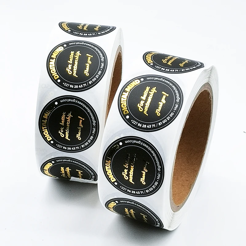 Print Logo Emboss Letters Transparent Paper Circle Metal Label Promotional Round Custom Gold Foil Embossed Stickers