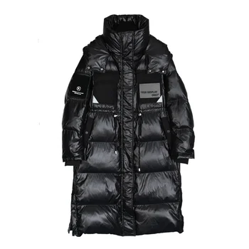 Custom logo nylon black shiny women extra long bubble puffer jacket coat ladies winter coats