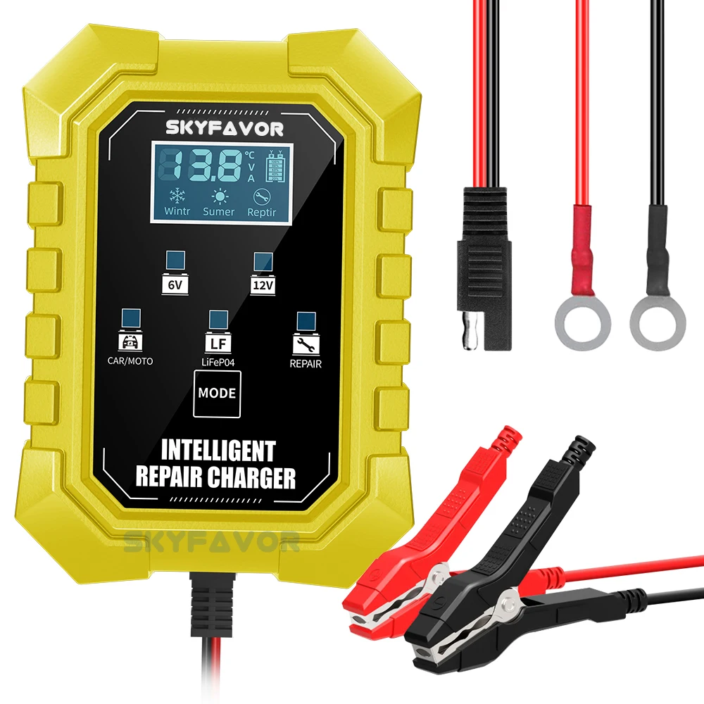 Factory price 6V 12V battery charger 6V 12V 1.5A Multi purpose SAE crocodile clip wire nose car motorcycle battery charger