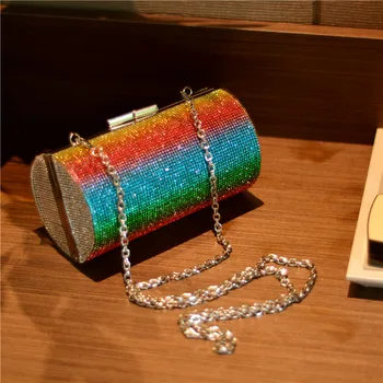 Wholesale 2024 Latest Rainbow Crystal Shiny Chain Women bling Diamond Shoulder Bags Rhinestone Party Evening Clutch