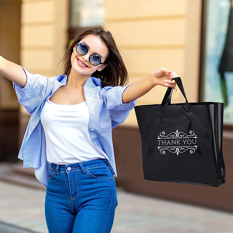 Custom Poly Bag Soft Loop Handles Ldpe Hdpe Shopping Plastic Bag Thank You Black Plastic Bags For Clothing)