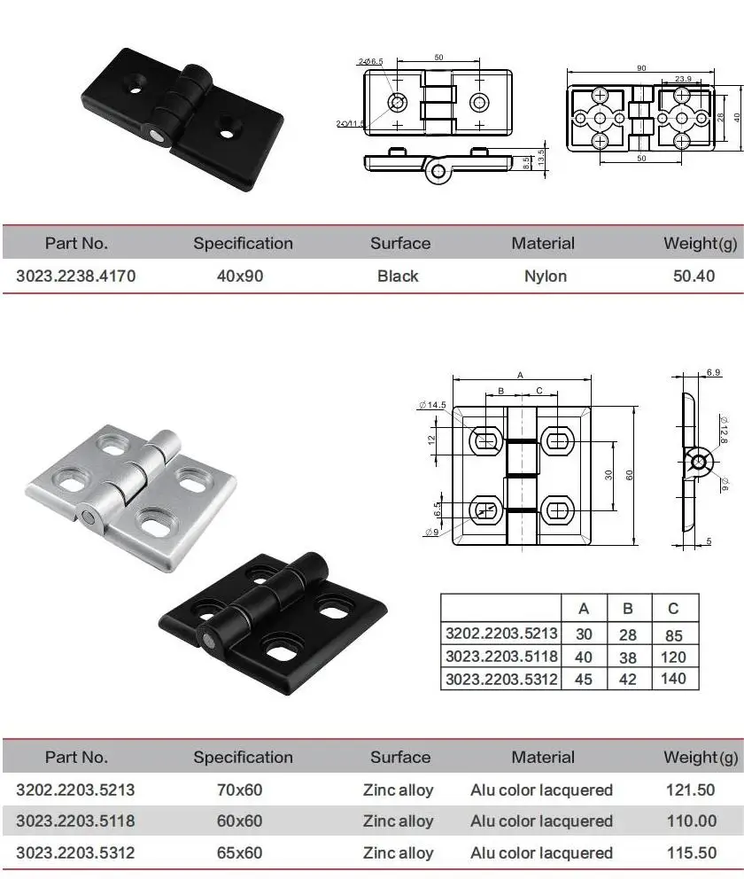 Customizable Hinge Nylon Alu Color Lacquered 6061t6 Zinc Alloy Carbon