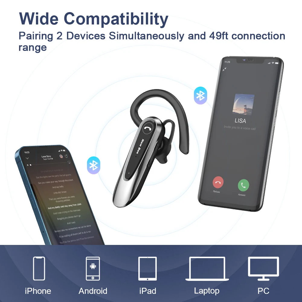 New Bee Bluetooth Earphones Long Battery Life Noise Cancelling - Main Image