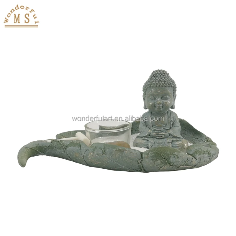 Resin zen religious tealight holder ceramic buddha figurine sand garden box kit home decoration office desktop