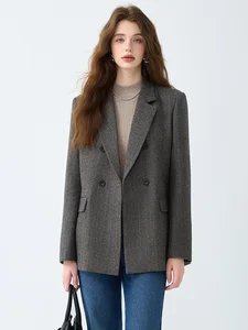 2026 European American Retro Style Casual Jacket Solid Minimalist Women's Breathable Double-Breasted Jacket