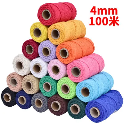 Оптовая продажа, 4 мм, 100 м, многоцветная скрученная веревочка из макраме