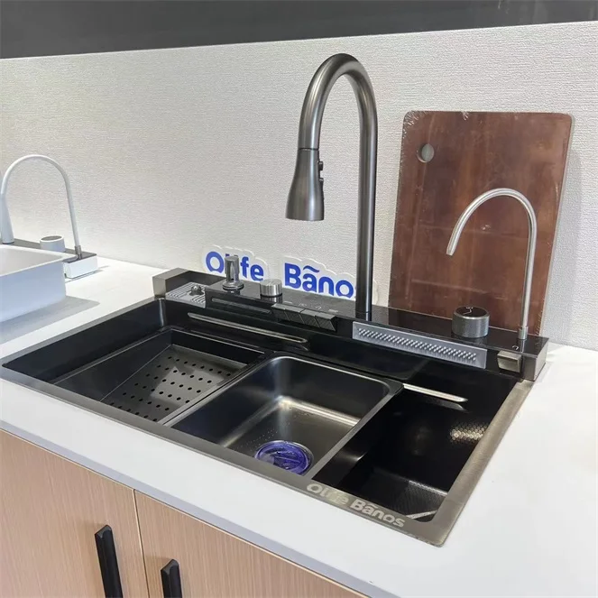 2023 New Trend  Nano Black  Stainless Steel 304 Piano Key Rainfall Fregadero De Cocina Ceramic Farmhouse Kitchen Sink details