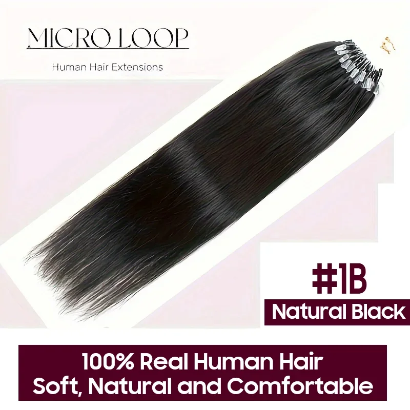 Micro Loop Hair Extensions Capelli Veri Umani Lisci Fish Line 50 Fili Capelli Neri Naturali_voghion.com