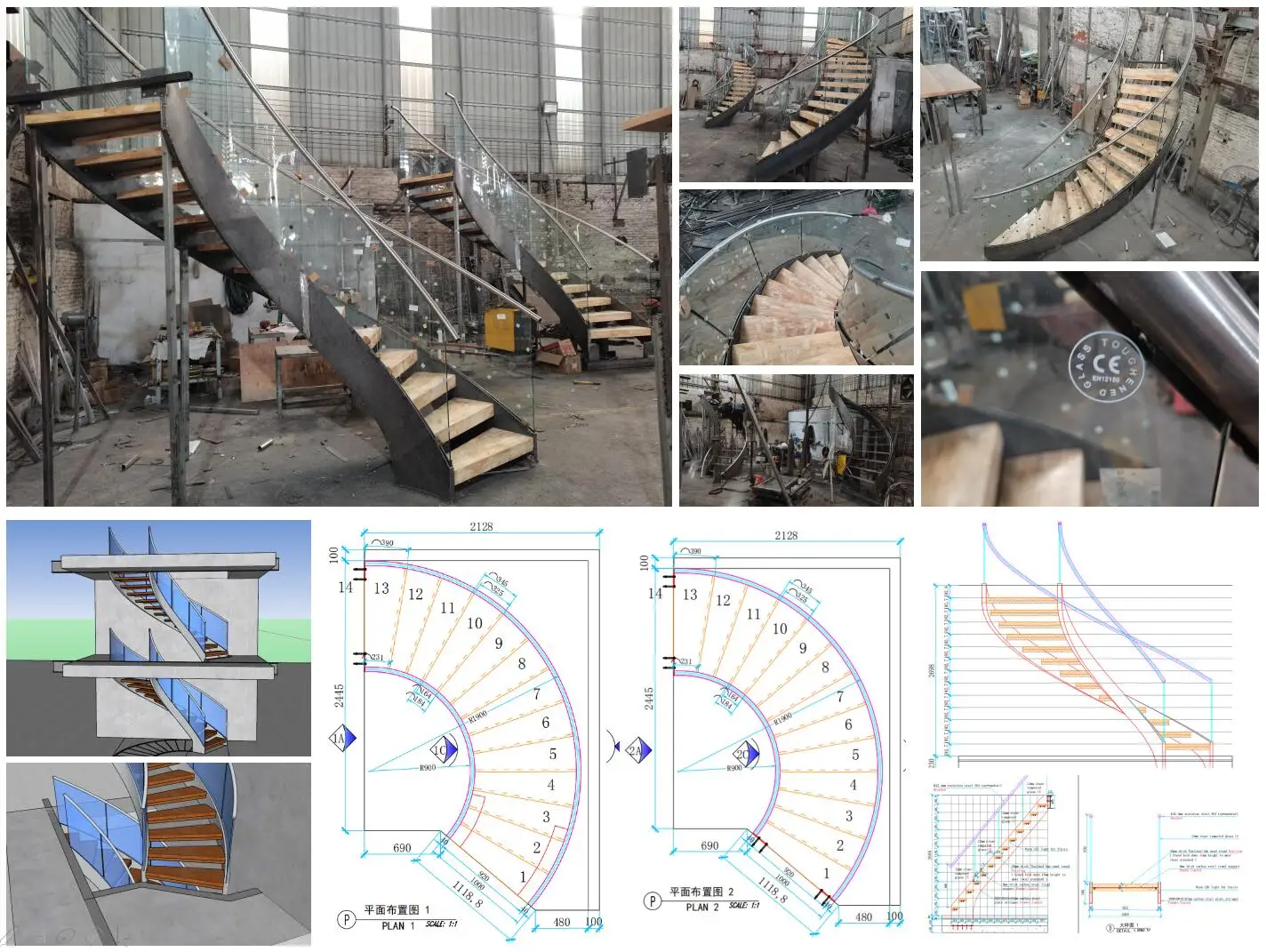 high quality wrought iron stairs indoor teak wood staircase curved stairs spiral staircase handrail supplier