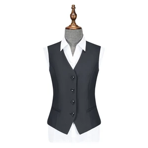 High Quality Formal Women's Work Wear Vest Customizable Quilted Design 4 Buttons V-Neck Worsted Fabric Suits